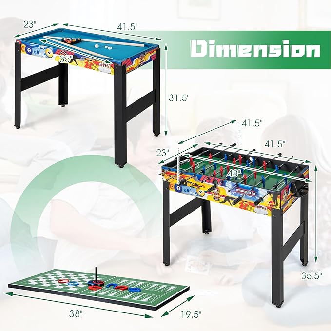 GYMAX 12 in 1 Multi Game Table, 48" Combo Game Table w/Billiards, Foosball, Ping Pong, Hockey, Shuffleboard, Bowling, Chess, Checkers, Backgammon and More for Party, Game Room, Family Night