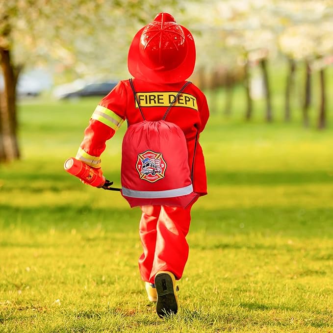 Xinnun 20 Pcs Firefighter Drawstring Backpack, 13.39 x 16.54 Inch Firefighter Bag Fire Truck Party Favors Birthday Supplies