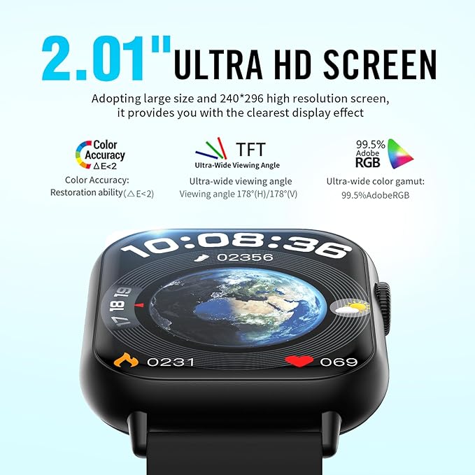 Smart Watches for Men Women (Answer/Make Call), 2.01" HD Screen Fitness Tracker Watch with Blood Pressure/Heart Rate/Sleep Monitor, Smart Watch for Android iOS Phones, IP67 Waterproof Sport Watch
