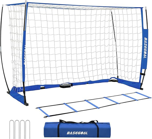 Soccer Goal,Soccer Net,Soccer Goals for Backyard,with Bow Frame,Collapsible Metal Base and Agility Ladder