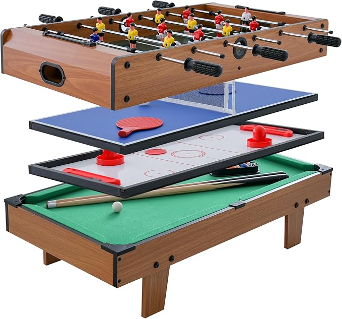 Giantex 4-in-1 Combination Game Table, with Soccer, Hockey, Billiards, Table Tennis, Perfect for Game Room, Family Night, Wood Foosball Game Table Top