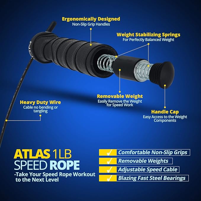 WOD Nation Weighted Jump Rope for Women & Men - 1 Pound (1LB) Adjustable Heavy Speed Jump Rope Handles with Removable Weights 4Crossfit, Cross Training, Boxing.