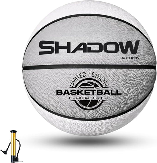 Shadow Limited Edition Basketball, Regulation Size 7, 29.5 inches, White Grey. Indoor and Outdoor. Great Gift idea.