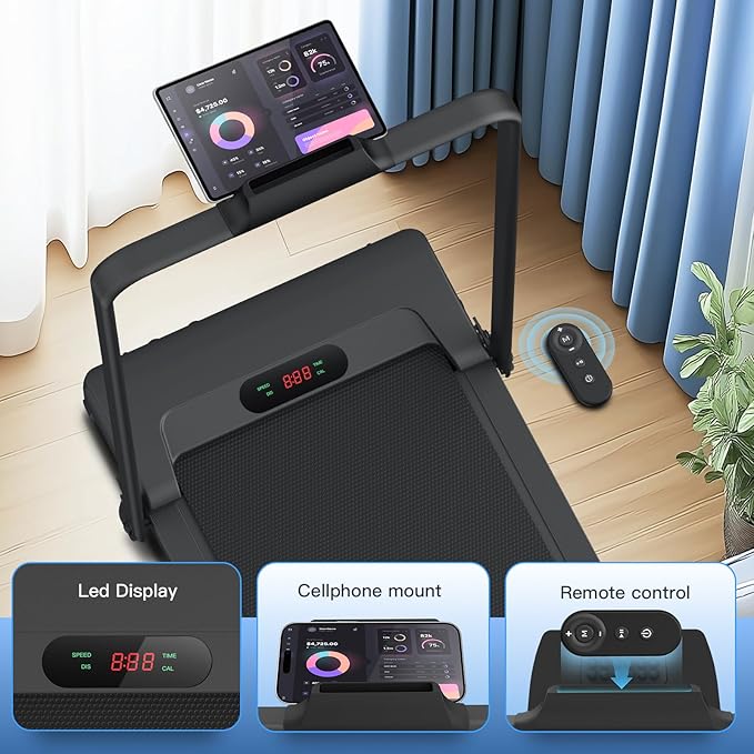 ANCHEER 4 in 1 Under Desk Treadmill with Incline - 2s Folding/Max 300 lb Capacity Walking Pad - Compact Electric Treadmill for Home, Gym, or Office with LED Touch Screen and Remote Control