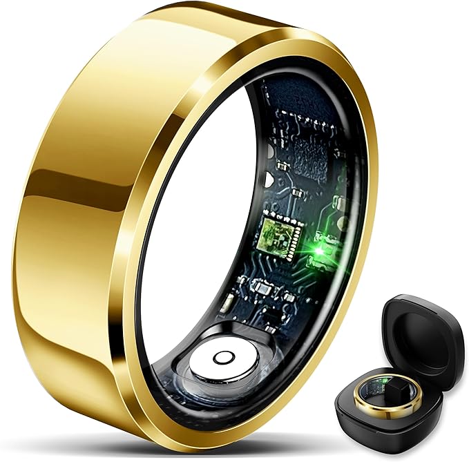 Smart Ring for Women Men Fitness Tracker with Blood Pressure,Heart Rate,Sleep Monitoring,Step Counting,for iPhone and Android,Waterproof smart blood pressure monitor,No Subscription Fees,Gold 12 size