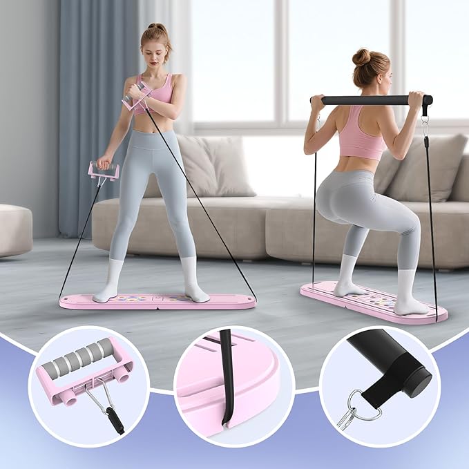 Pilates Board Pilates Reformer Set for Women, 7 in 1 Foldable Pilates Equipment with Timer, Portable Pilates Machine for Home Workout, Fitness, Exercise, Ab, Core