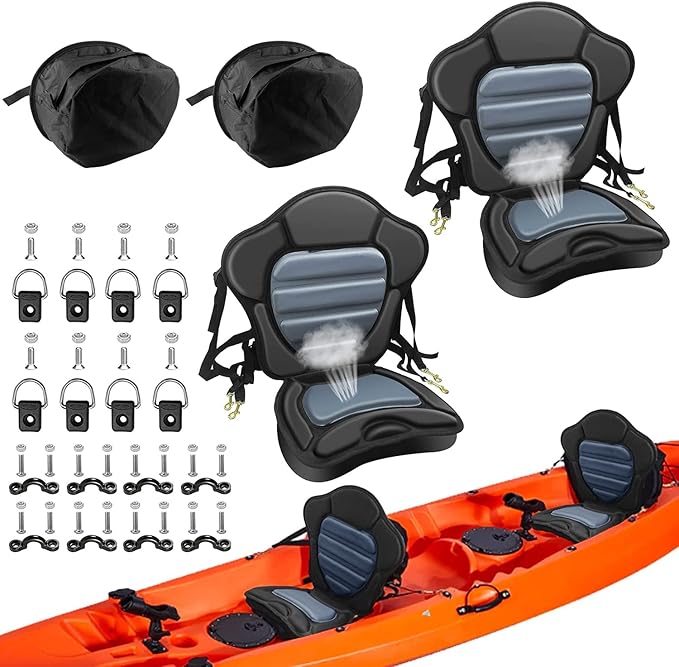 Kayak Seat Deluxe Padded Fishing Boat Seat Deluxe Sit-On-Top Canoe Seat Cushioned - Comfortable Backrest Support Universal Sit with Adjustable Back Strap Detachable Storage Bag