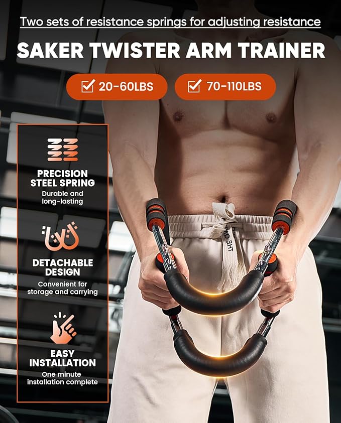 Saker Twister Arm Trainer, PowerTwist Arm Trainer, Adjustable Forearm Strengthener, Arm Exercise Equipment, Chest Workout Equipment, Portable Spring Resistance for Home Gym Equipment