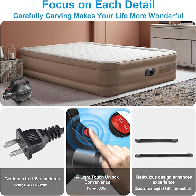 VOFiTNY Electric Air Pump for Inflatables 600W Air Mattress Pump,Portable Bed Pump for Gymnastics Mat Pool Toy Float Raft Airbed Quick Inflate/Deflate with 4 Nozzles 110-120V AC