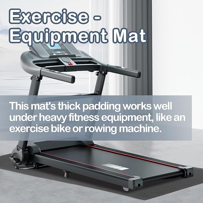 Treadmill Mat for Exercise Equipment – 72" x 48" Rubber Floor Protector Mat for Home Gym, Bike, Rowing Machine – Anti-Slip PVC, Easy to Clean, Workout or Garage Gym Flooring
