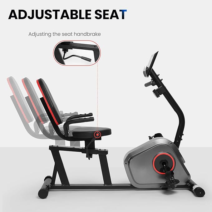 Recumbent Exercise Bike Stationary Bike Exercise Bikes for Home with 8 Levels Magnetic Resistance 300 LBS Weight Capacity LCD Monitor Heart Rate Handle and Device Holder