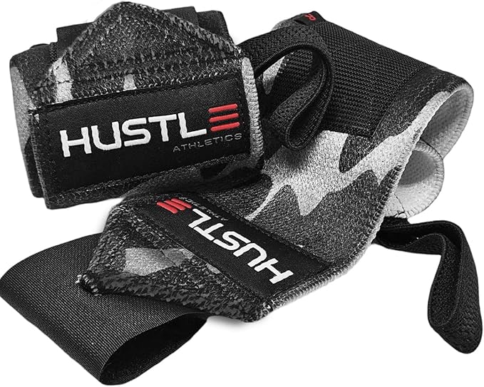 Hustle Athletics Wrist Wraps for Weightlifting, USPA-Approved Wrist Support Weight Lifting Wraps, Premium Hook-and-Loop, 12 in or 18 in Heavy-Duty Cotton-Elastic Support for Powerlifting & Bench Press