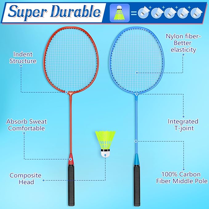 12 Pack Badminton Rackets Set Including Rackets, Nylon Shuttlecocks and Carry Bag for Outdoor Backyard Games Beginners