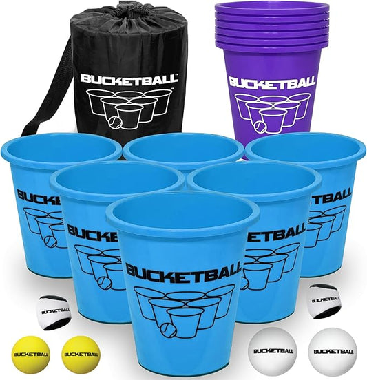 BucketBall | Team Color Edition | Combo Pack (Light Blue/Purple): Original Yard Pong Game: Best Camping, Beach, Lawn, Outdoor, Family, Adult, Tailgate, Jumbo, Giant Game