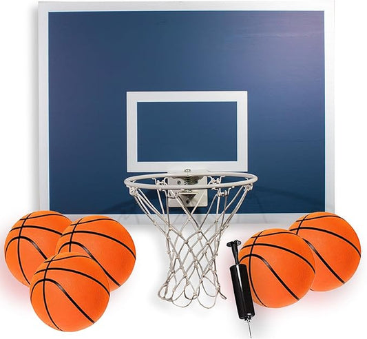 CALIKIWIPROS Mini Basketball Hoop Set Pro League Decorative Solid Wood Wall Mount, Includes 9’ Hoop & 5 mini Basketballs, Classic Look with Colors Matching Some pro Teams.