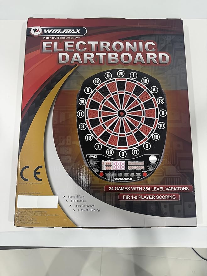 WIN.MAX Electronic Dart Board Soft Tip Dartboard Set LED Displays 3 Languages with 12 Darts 100 Tips Power Adapter