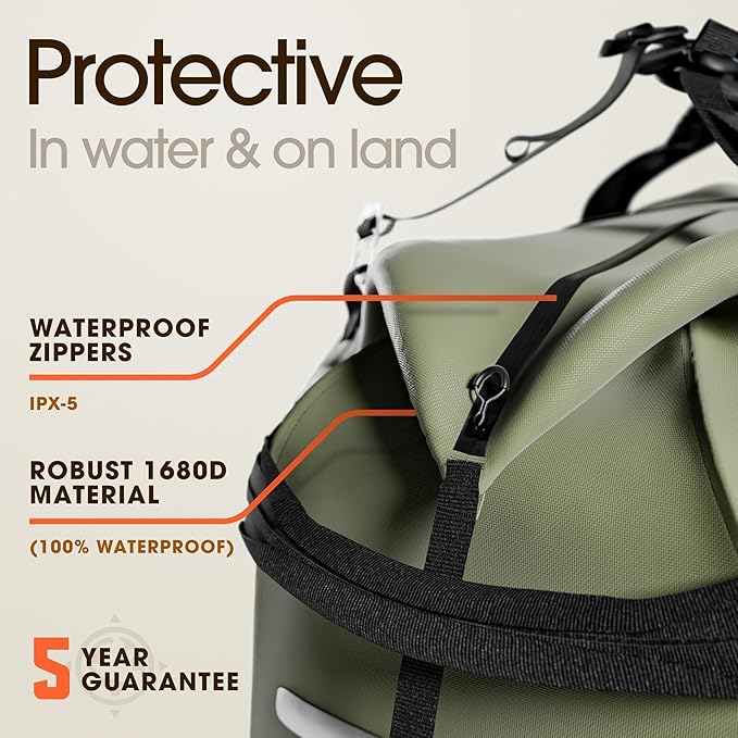 Earth Pak Waterproof Duffel Bag - Large Dry Bag, 1680D TPU, Heavy Duty, Camping & Marine Dry Bag, 8x8 Popout Pocket