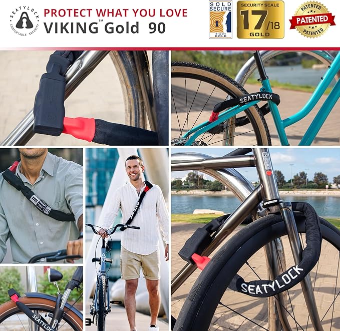 Seatylock Viking Bike Chain Lock with Key - Magnetic Patented Sold Secure Gold Rated - Heavy Duty Anti Theft - Smart Ultra Security Bicycle Lock (35.4 Inch)