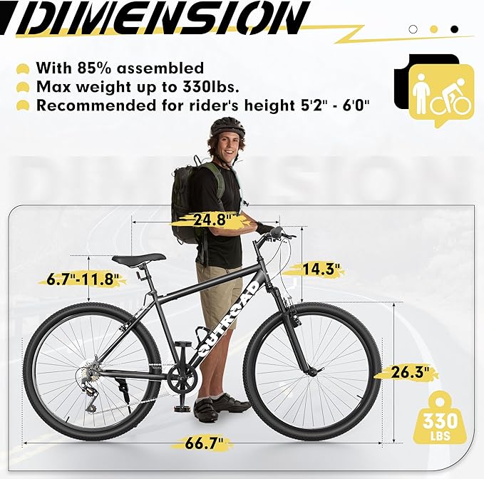 Hardtail Mountian Bikes with 7/21 Speeds Drivetrain, 26 Inch Wheel Mountian Bicycles with Front Suspension, Widened Frame Commuting Bikes with V/Dual Disc Brake