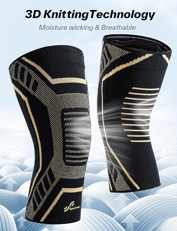 Copper Knee Brace for Men & Women - Knee Compression Sleeve with Side Stabilizers - Knee Support for Running, Hiking, Working, Basketball, Volleyball, Gym, Meniscus Tear, ACL, Arthritis Knee Pain Relief, A Pair (Black-Copper(a pair), Small(14.5"-16.5"))