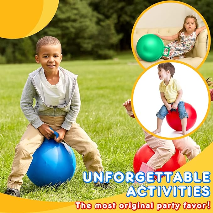 Lewtemi 6 Pcs Hopper Ball Carnival Outdoor Games 18 Inch Jumping Hopping Inflatable Bouncing Ball with Handle and Air Pump for Kids Sport Exercise (Red, Blue, Green, Pink, Yellow, Purple)