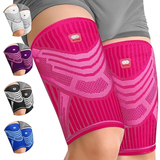 BLITZU Hamstring Compression Sleeve, Thigh Compression Sleeve for Women and Men, Upper Leg Brace for Groin, Sciatica & Quad Tendonitis, Wrap Support for Recovery, Running, Sports and Workout Pink S