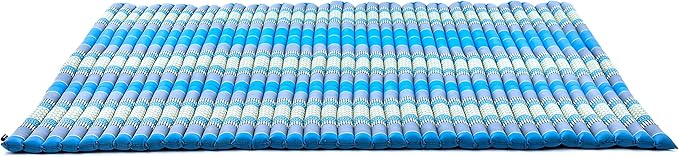 Leewadee - Foldable Floor Mattress - Japanese Roll Up Futon -Trifold Tatami Mat- Guest Floor Bed - Camping Mattress - Thai Massage Mat, Kapok Filled, 75 x 57 inches, Light Blue