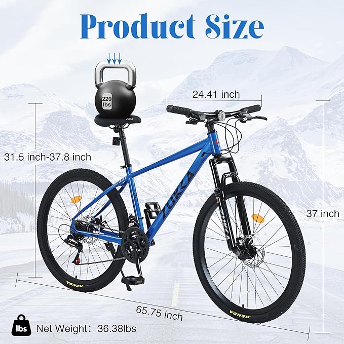 Mountain Bike 26 inch 24 Speed Dual Disc Brake MTB Front Suspension Fork Mountain Bicycle for Adult Men Women Outdoor Cycling