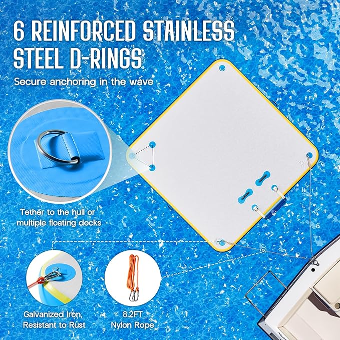 Specraft Inflatable Floating Dock, Non-Slip Air Dock Platform loating Island Raft with Rope Ladder for Pool Lake Beach Ocean