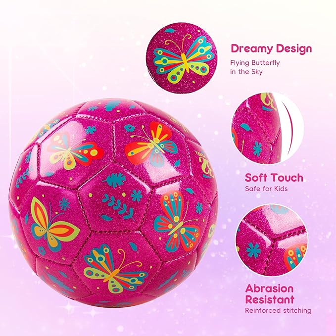 Kids Soccer Ball Size 2 Size 3 Size 4 Glitter Unicorn Dinosaur- For Toddlers Kids Age 1-3 3-8 8-12 - Sports & Outdoors Ball Inflatable with Pump - Gift for Girls Boys Children Youth School Birthday
