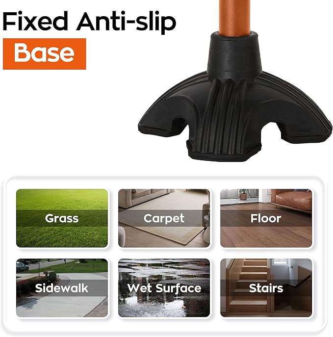 Walking Cane for Men and Women, Extended Grip; Solid Base; Foldable; Adjustable Heights; Lightweight; Free Standing; Portable Canes for Seniors (Orange)