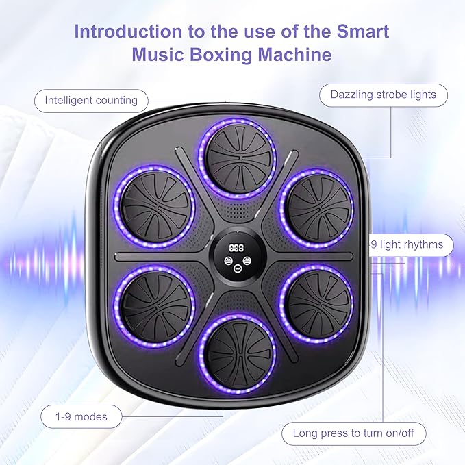 Music Boxing Machine – Interactive Punching Bag with Bluetooth Speaker, LED Targets & Smart App | Home Fitness Equipment for Boxing, Cardio & Stress Relief | Adjustable for Adults & Kids