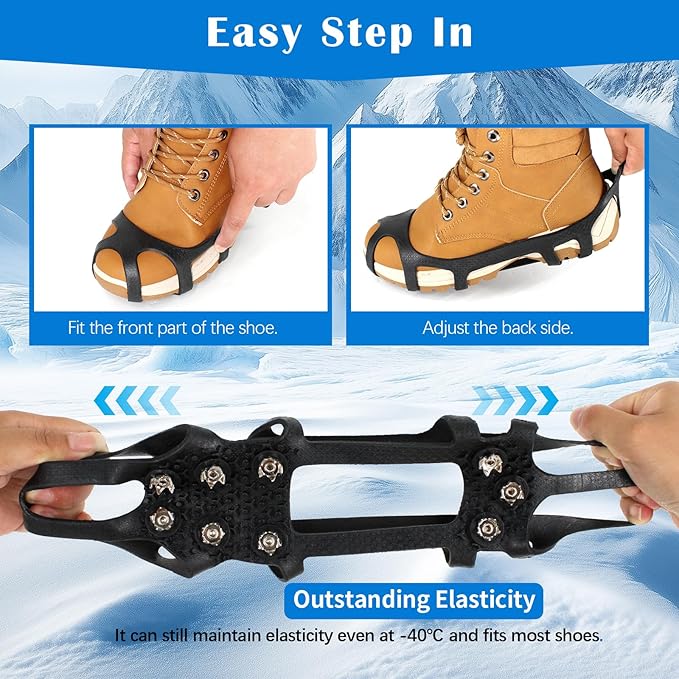 Ice Cleats for Shoes and Boots, Anti Slip Crampons with 9 Steel Gripper Spike, Portable Ice Snow Traction Cleats Grippers for Snow Ice