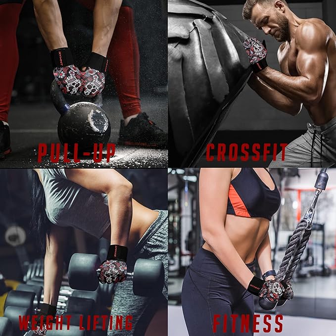 Full Fingers Workout Gloves for Women & Men - Gym Gloves with Extra Grip Foam Padding & Anti-Slip for Fitness, Training & Cycling