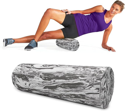 Gaiam Restore Foam Roller for Muscle Massage - Deep Tissue Muscle Massager for Sore Muscles & Stimulation - Total Body Pain Relief, Back, Neck, Foot, Calf, Leg, Arm (18 Inch and 36 Inch)