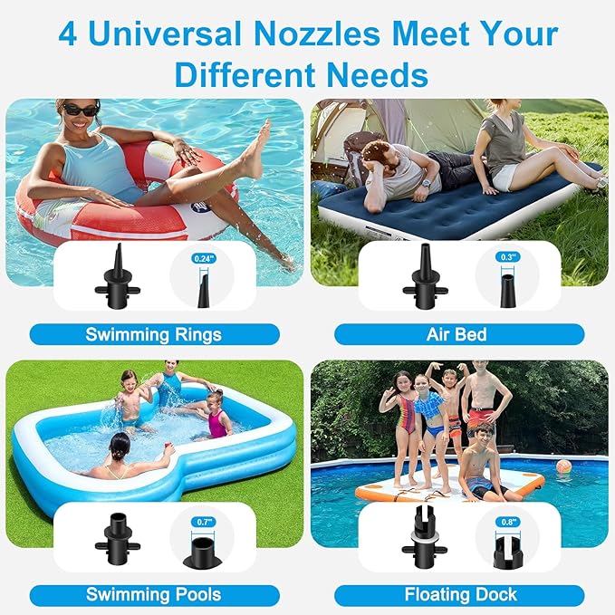 VOFiTNY Electric Air Pump for Inflatables 600W Air Mattress Pump,Portable Bed Pump for Gymnastics Mat Pool Toy Float Raft Airbed Quick Inflate/Deflate with 4 Nozzles 110-120V AC