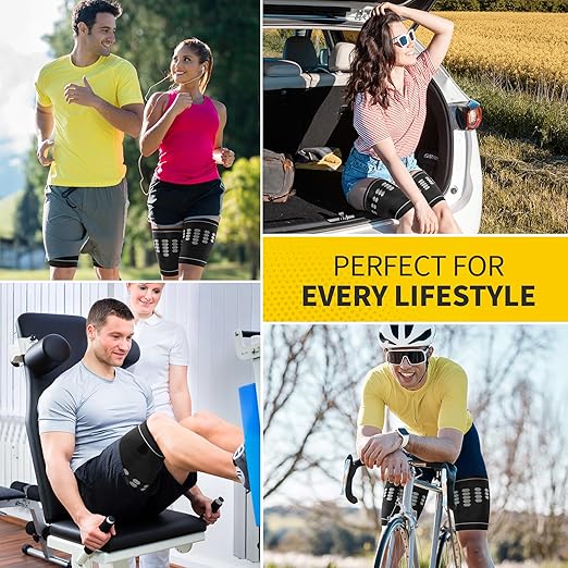 CAMBIVO Thigh Compression Sleeves - Hamstring & Quad Support with Hot & Cold Gel Pack - Upper Leg Braces for Sciatica Pain Relief, Pulled Muscle Strains, Two Adjustable Non-Slip Straps