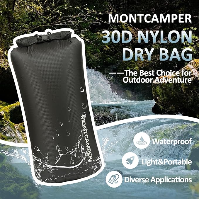 Upgraded 30D Nylon Waterproof Dry Bag-Extra Large Storage Sack for Hiking, Kayaking and Rafting-Roll Top Closure-Float on Water(20L/Black)