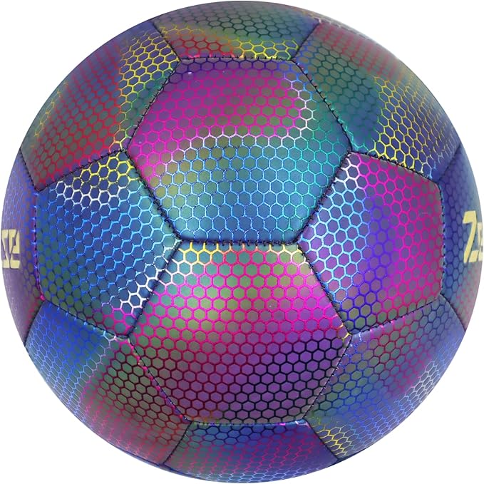 Holographic Reflective Soccer Ball Size 3, 4 & 5 for Kids & Adults, High Visibility for Night Games and Training, Ideal Gift for Boys Girls 8-12