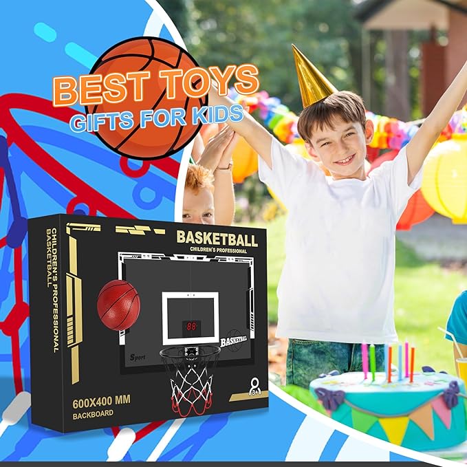 Large Indoor Mini Basketball Hoop Set for Kids and Adult 24 X 16 Inch Board Family Games for Home and Office Door & Wall with 3 Balls and Complete Accessories, Basketball Toy Gift for Boys Girls Teens