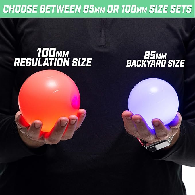 GoSports LED Bocce Ball Game Set - Includes 8 Light Up Bocce Balls, Pallino, Case and Measuring Rope - Choose 85 mm or 100 mm