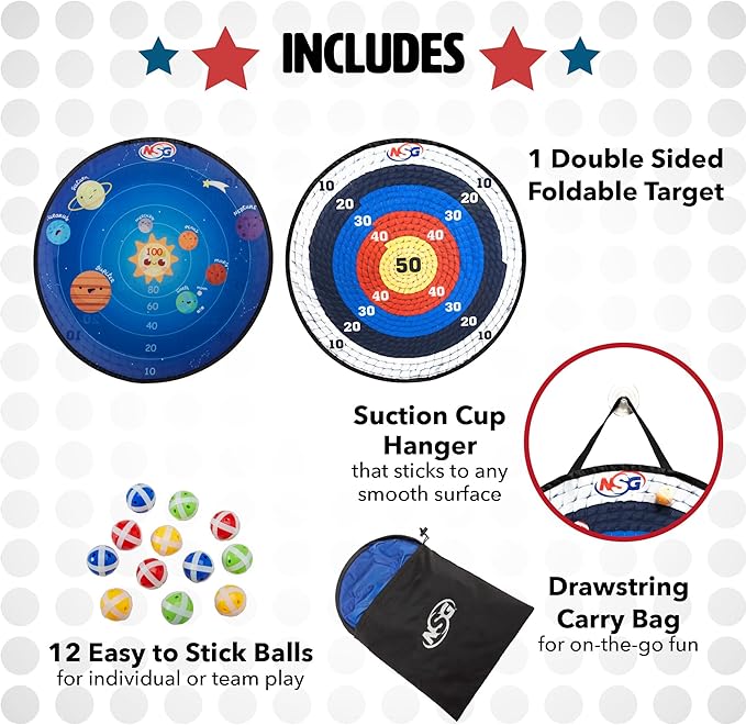 NSG Target Toss Large Dart Board for Kids 30in Giant Kids Dart Board Double Sided Game Set for Indoor and Outdoor Fun with 12 Sticky Balls and Carry Bag