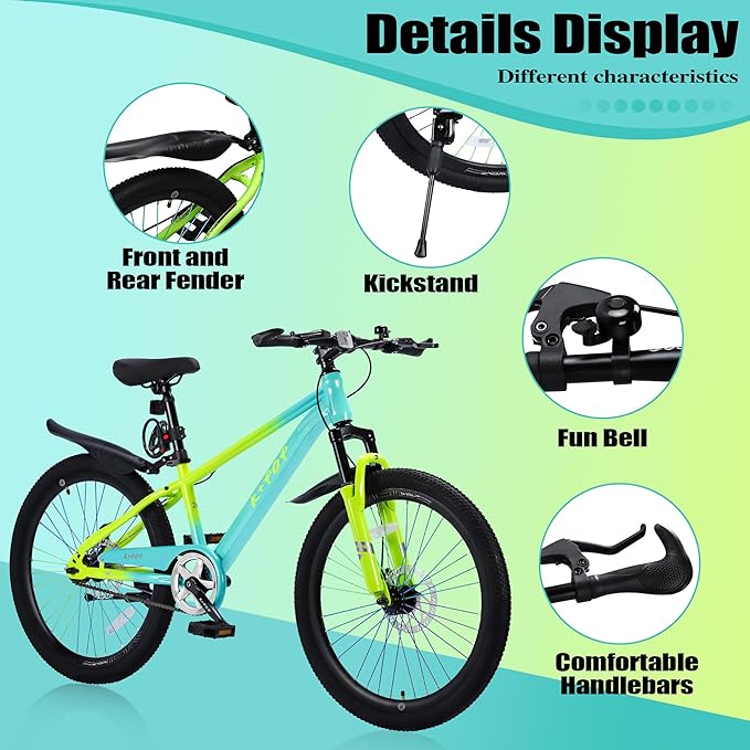 20'' Kids Mountain Bike for 7-10 Years Old Boys Girls, Kids Retro Cruiser Bike Hybrid Kids Bike Carbon Steel/Lightweight Aluminum Frame, Kids' Bicycles for Boys Girls Beginner Level Riders