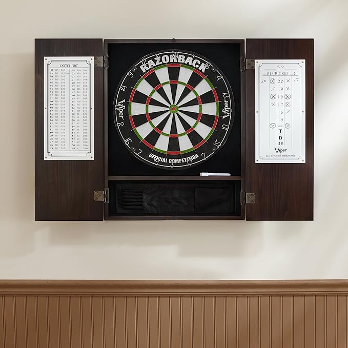 Viper by GLD Products Metropolitan Solid Wood Cabinet & Sisal/Bristle Dartboard Play-Ready Bundle