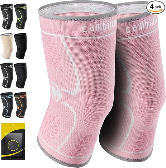 CAMBIVO 2 Pack Knee Brace, Knee Compression Sleeve for Men and Women, Knee Support for Running, Workout, Gym, Hiking, Sports (Light Pink,Small)