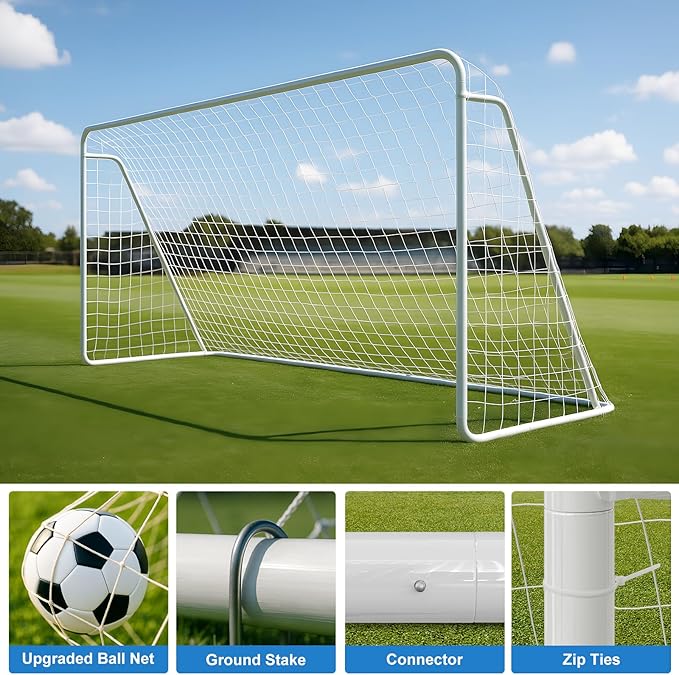 MOPHOTO 6x4/8x6/10x6.5/12x6/16x7ft Soccer Goals for Backyard, Foldable Steel Soccer Goal with 6 Cones, Weatherproof Soccer Goal for Teens/Adults Practice Training