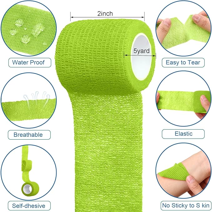 Treela 48 Pack Self Adhesive Wrap Bandage Bulk, 2 Inches X 5 Yards Self Adherent Cohesive Bandage Elastic Athletic Tape Breathable Wound Tape for Stretch Athletic Sports Wrist Ankle(12 Colors)