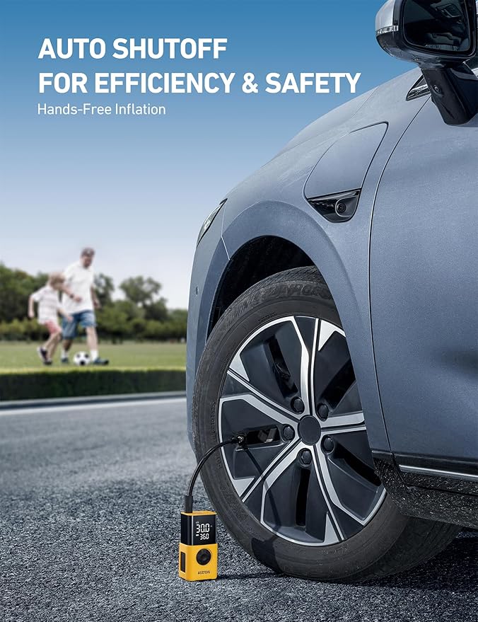 AstroAI Tire Inflator L7S Portable Air Compressor Cordless Bike Air Pump with Digital Dual Values Display, 150 PSI Car Tires Pump with LED Lights Air Pump for Auto, Motorcycles, Bikes, Balls