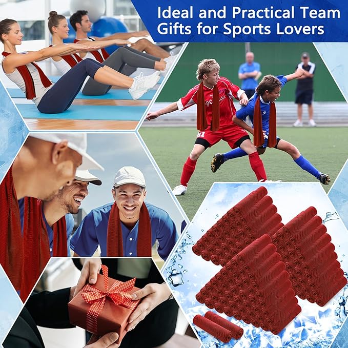 Hosuly 150 Pack Cooling Towels Bulk 40 x 12 Inch Large Chilly Breathable Sweat Sports Cold Towels Sublimation Microfiber Ice Neck Rags for Hot Weather Workout Baseball Softball Gym Team Gift(Red)