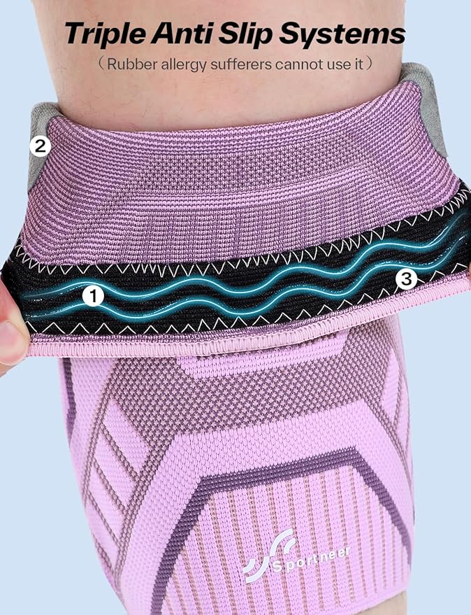 Copper Knee Brace for Men & Women - Knee Compression Sleeve with Side Stabilizers - Knee Support for Running, Hiking, Working, Basketball, Volleyball, Gym, Meniscus Tear, ACL, Arthritis Knee Pain Relief, A Pair (Pink-Purple, Large(18"-20"))